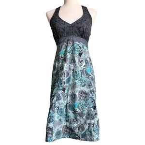 Athleta Women’s Teal Blue Gray Paisley Pack Everywhere Halter Dress‎ Size 4 EUC